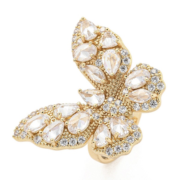 

PandaHall Brass Micro Pave Cubic Zirconia Cuff Rings, Open Ring for Women, Long-Lasting Plated, Butterfly, Golden, Adjustable Brass+Cubic...