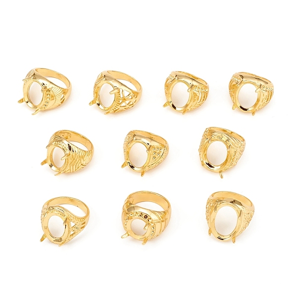 

PandaHall Long-Lasting Plated Brass Finger Ring Components, 4 Claw Prong Ring Settings, Mixed Style, Golden, Size 7~9, 17~19mm, tray...