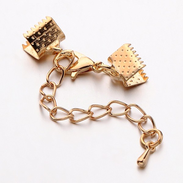 

PandaHall Iron Chain Extender, with Ribbon Ends, Alloy Lobster Claw Clasps and Teardrop Charms, Light Gold, 32mm, Lobster Claw Clasps...