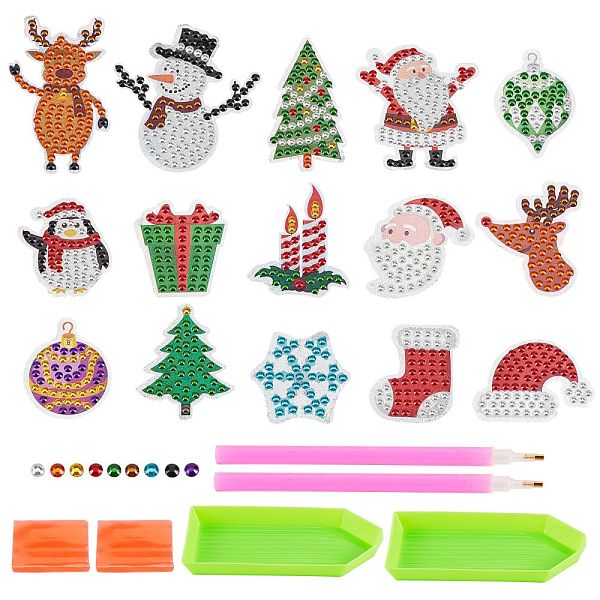 PandaHall 2 Sets 2 Style Christmas Theme DIY Diamond Painting Stickers Kits For Kids, with Rhinestones and Diamond Painting Tools, Mixed...