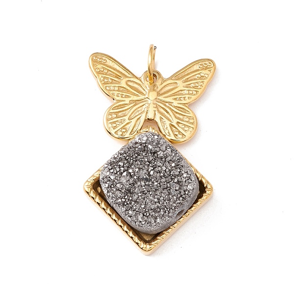 

PandaHall Electroplated Natural Druzy Quartz Pendants, with Ion Plating(IP) 304 Stainless Steel Findings, Hematite Plated, Butterfly &...