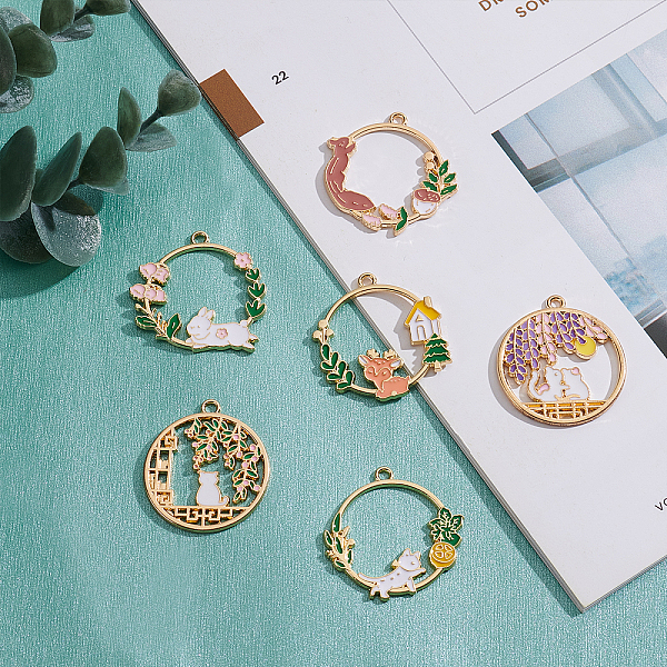 

PandaHall 6 Style Animal Enamel Charms, 24pcs Alloy Cat Rabbit Squirrel Pendant Round Easter Spring Summer Charms for DIY Necklace Bracelet..., Multicolor