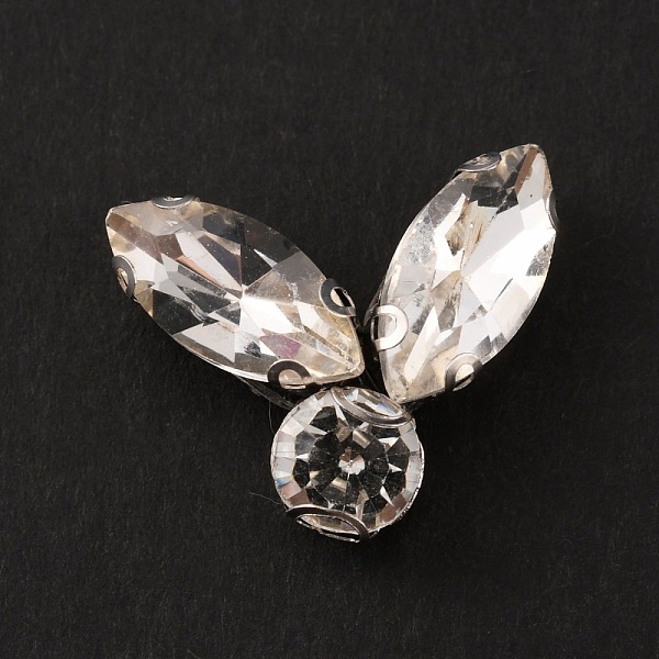 

PandaHall Sew on Rhinestone, Glass Cabochons(Hot Melt Adhesive On The Back), with Iron Prong Settings, Garments Accessories, Leaf, Crystal..., Clear