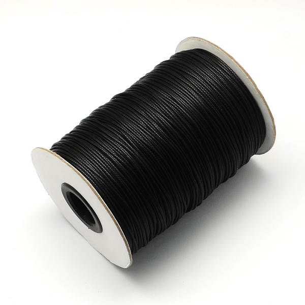

PandaHall Korean Waxed Polyester Cords, Black, 1.5mm, about 200yards/roll(600 feet/roll) Waxed Polyester Cord Round Black