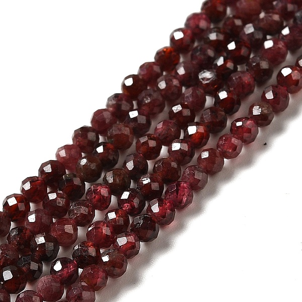 

PandaHall Natural Garnet Beads Strands, Faceted, Round, 3~3.5mm, Hole: 0.6mm, about 140pcs/strand, 15.35''(39cm) Garnet Round