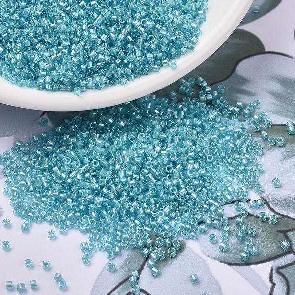 

PandaHall MIYUKI Delica Beads, Cylinder, Japanese Seed Beads, 11/0, (DB1708) Mint Pearl Lined Ocean Blue, 1.3x1.6mm, Hole: 0.8mm, about..., Cyan