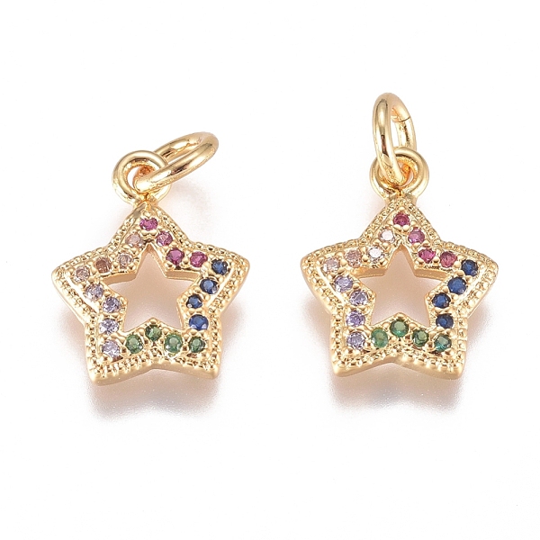 

PandaHall Brass Micro Pave Cubic Zirconia Pendants, Long-Lasting Plated, Star, Colorful, Golden, 13x10x2mm, Hole: 1mm Brass+Cubic Zirconia...