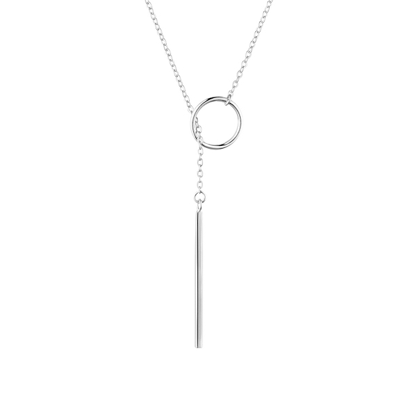 PandaHall SHEGRACE Rhodium Plated 925 Sterling Silver Lariat Necklace, with Ring and Bar Pendant, Platinum, 39.37 inch (100cm) Sterling...