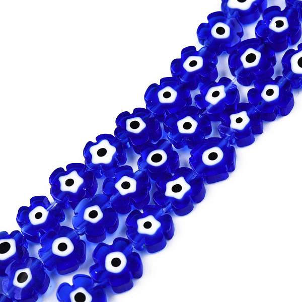 

PandaHall Handmade Evil Eye Lampwork Beads Strands, Flower, Blue, 7~9.5x7~9x2.5~3mm, Hole: 1mm, about 54pcs/strand, 16.14 inch(41cm)...