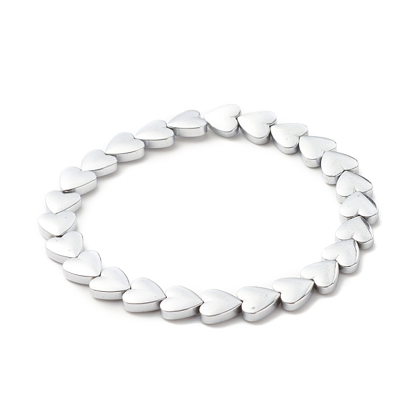 

PandaHall Synthetic Hematite Heart Beaded Stretch Bracelet, Gemstone Jewelry for Women, Silver, Inner Diameter: 2-1/8 inch(5.5cm) Hematite
