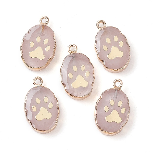 

PandaHall Natural Rose Quartz Oval Pendants, Golden Plated Brass Oval Charms with Paw Print, 22~22.5x13~13.5x4.5mm, Hole: 1.6~1.8mm Rose...
