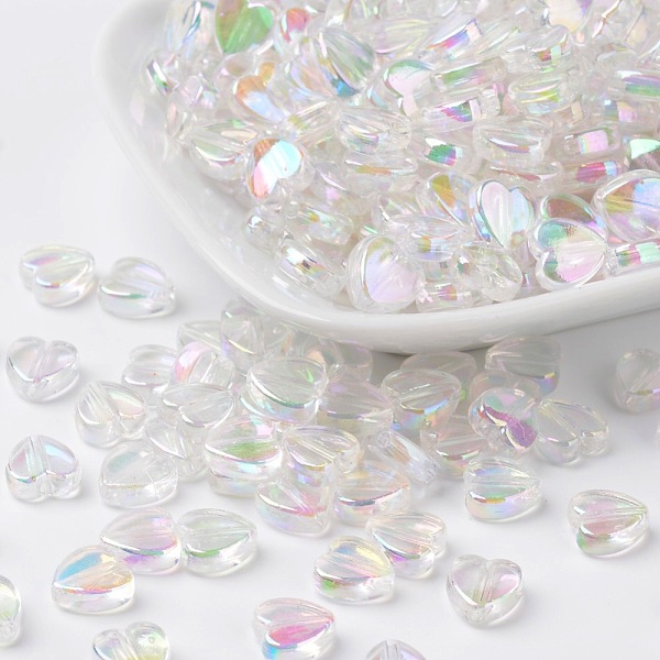 

PandaHall Eco-Friendly Transparent Acrylic Beads, Heart, Clear AB, AB Color, about 8mm in diameter, 3mm thick, Hole: 1mm Acrylic Heart White
