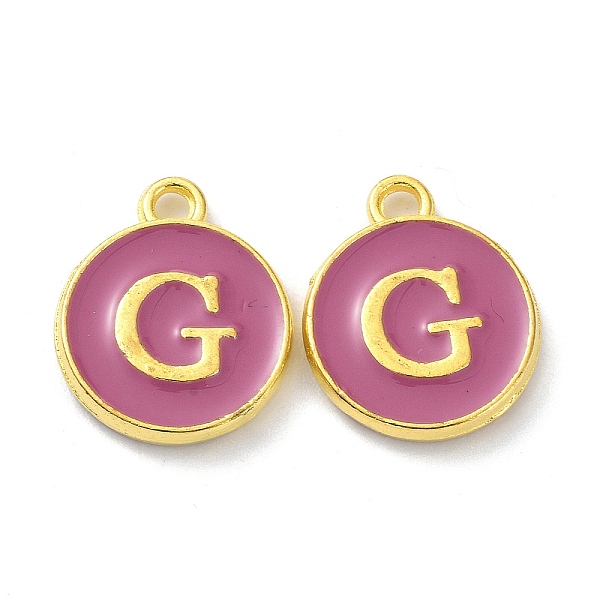 

PandaHall Golden Plated Alloy Enamel Charms, Cadmium Free & Lead Free, Enamelled Sequins, Flamingo, Flat Round with Letter, Letter.G..., Pink