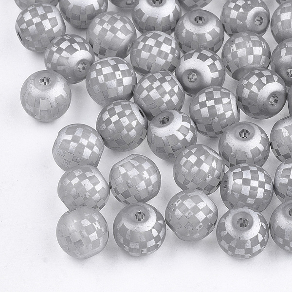 

PandaHall Electroplate Glass Beads, Plaid Beads, Frosted, Round with Tartan Pattern, Silver, 8~8.5mm, Hole: 1.5mm Glass Tartan Silver