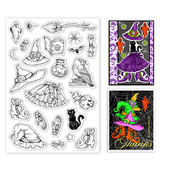 

PandaHall GLOBLELAND Witch Clear Stamps for DIY Scrapbooking Decor Festival Witch Hat Cat Animal Transparent Silicone Stamps for Making...