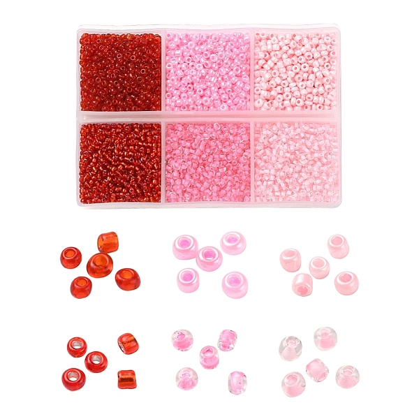 

PandaHall 4500Pcs 6 Style 12/0 Glass Seed Beads, Transparent & Silver Lined & Opaque Colours & Celyon & Transparent Inside Colours, Round..., Pink