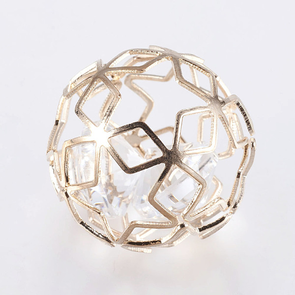 

PandaHall Iron Glass Pendants, Hollow Round, Light Gold, 28mm Iron+Glass Round