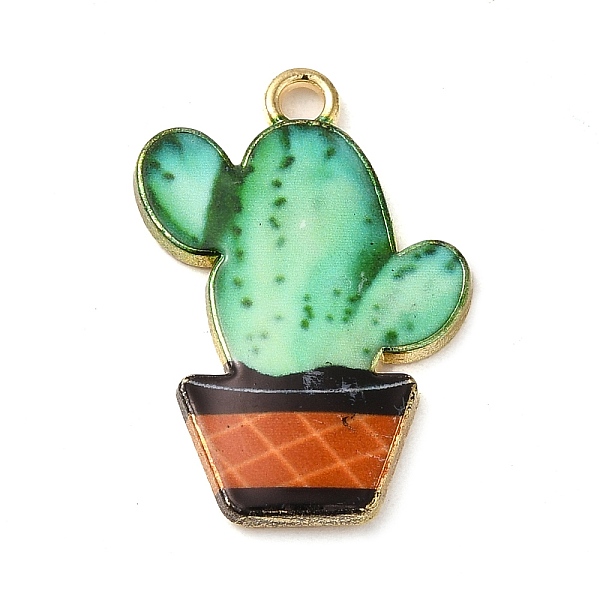 

PandaHall Alloy Enamel Pendants, Cactus Charm, Golden, Aquamarine, 23.5x16x2mm, Hole: 1.8mm Alloy+Enamel Cactus Green