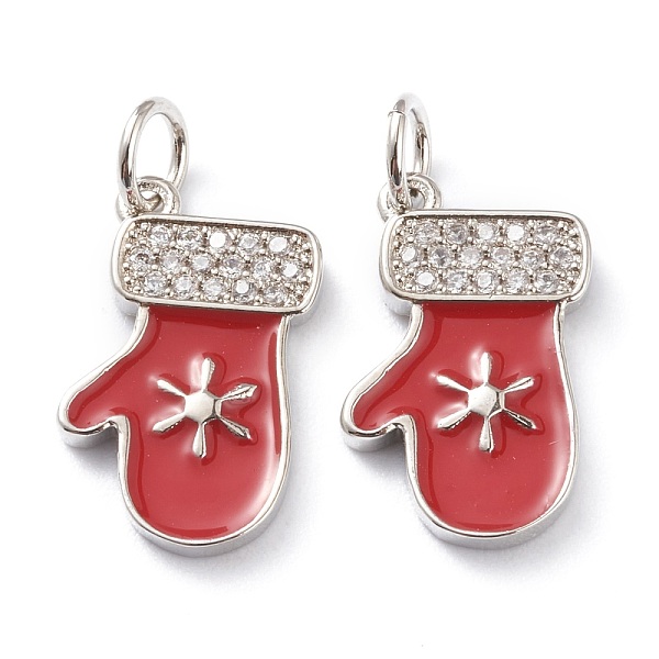 

PandaHall Christmas Style Brass Micro Pave Clear Cubic Zirconia Pendants, with Red Enamel & Jump Rings, Long-Lasting Plated, Glove, Platinum...
