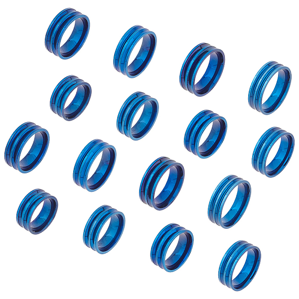 

PandaHall Unicraftale 16Pcs 8 Size Titanium Steel Grooved Finger Ring for Men Women, Blue, Inner Diameter: 16~23mm, 2Pc/size Titanium Steel