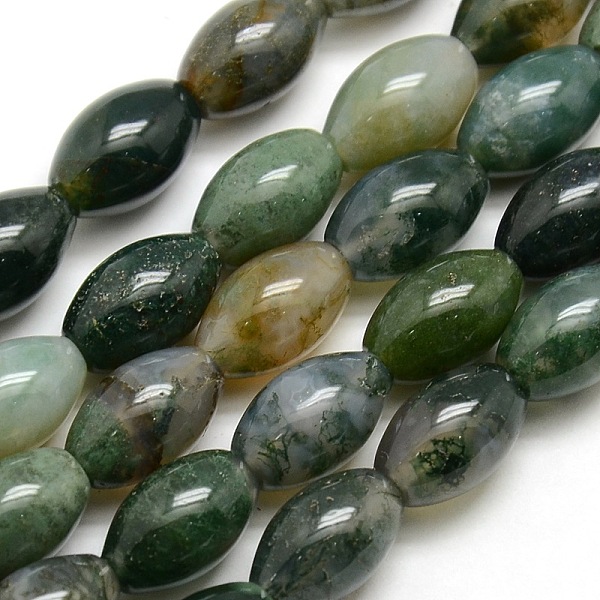 

PandaHall Natural Oval Moss Agate Beads Strands, 12x8mm, Hole: 1mm, about 32pcs/strand, 16.1 inch Moss Agate Oval Green