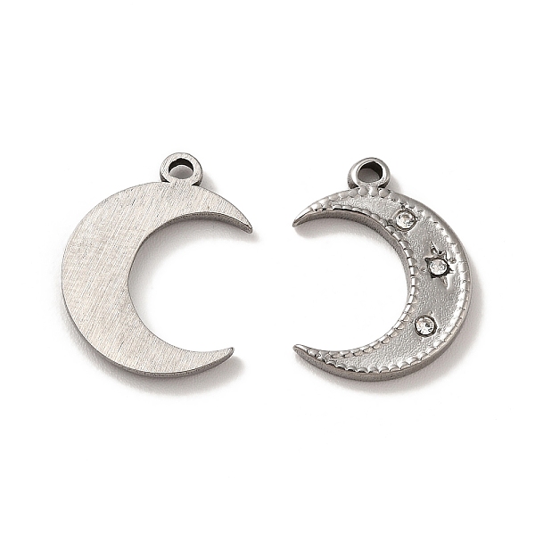

PandaHall 304 Stainless Steel Pendants, with Crystal Rhinestone, Crescent Moon Charms, Stainless Steel Color, 18x13.5x2mm, Hole: 1.2mm...