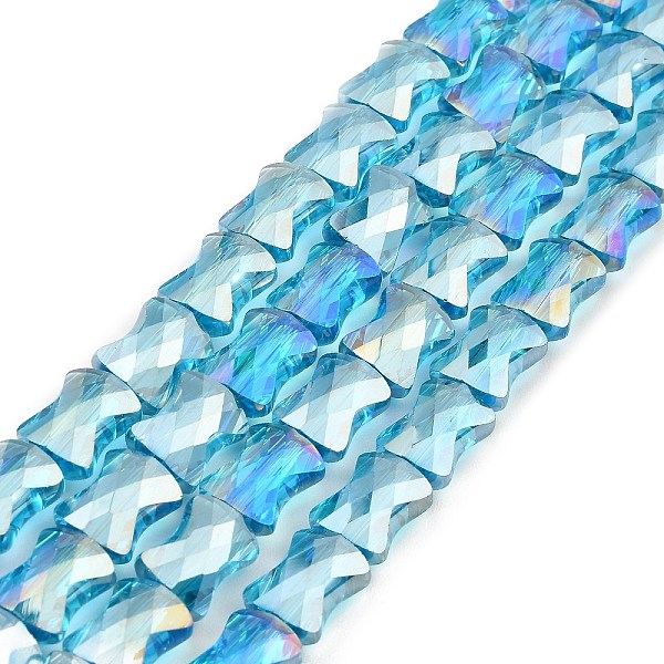 

PandaHall AB Color Plated Transparent Glass Beads Strands, Faceted Bamboo Stick, Deep Sky Blue, 10.5~11x8x5mm, Hole: 1mm, about...