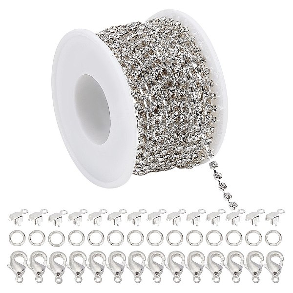 

PandaHall CREATCABIN 1 Roll 10 Yards Rhinestone Chain Kit Crystal Rhinestones Close Cup Chain Trim Diamond 50Pcs Jump Ring & Clasps 20Pcs...
