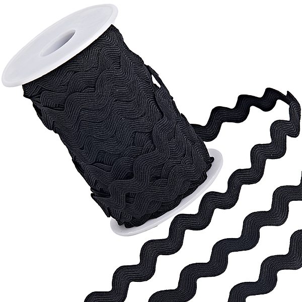 

PandaHall GORGECRAFT 1 Roll 25 Yards RIC Rac Trim Ribbon Black Rick Rack 1/4 inch(8mm) Wave Sewing Bending Fringe Trim Braided Woven Fabric...