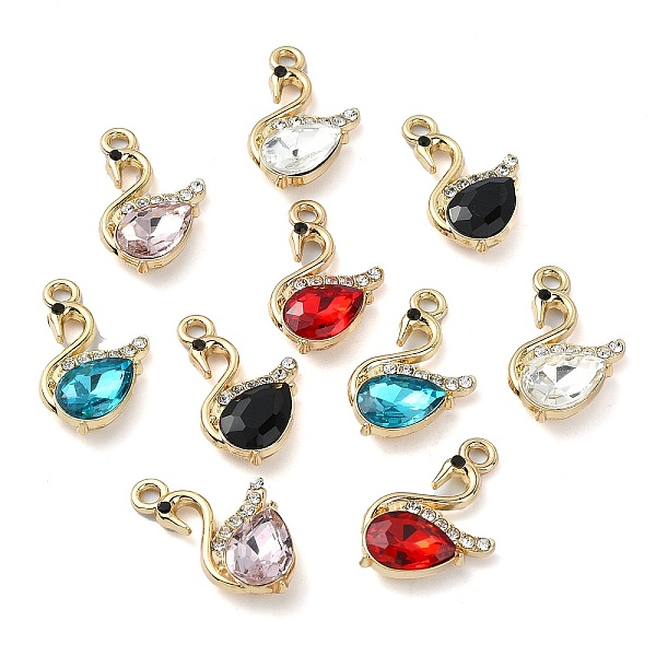 

PandaHall Golden Rack Plating Alloy Rhinestone Pendants, with Glass, Nickel Free, Swan Charm, Mixed Color, 22x13x5mm, Hole: 2mm..., Multicolor