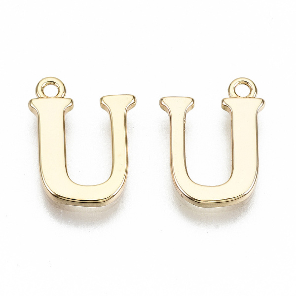 

PandaHall Brass Charms, Nickel Free, Letter, Real 18K Gold Plated, Letter.U, U: 13x10x1.5mm, Hole: 1.2mm Brass Letter U