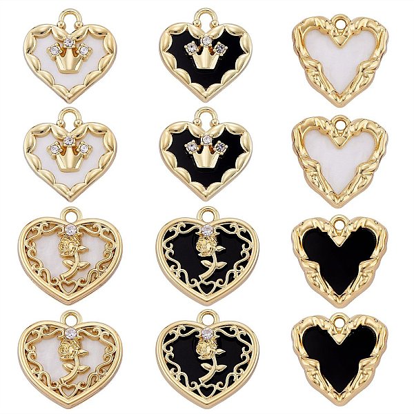 

PandaHall 12Pcs 6 Styles Opaque Resin Pendants, with Light Gold Tone Alloy Cubic Zirconia Findings, Heart Charm, Mixed Shapes, Mixed Color..., Multicolor