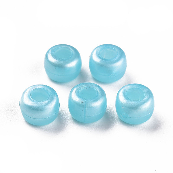 

PandaHall Plastic Pearlized Beads, Barrel, Light Sky Blue, 9x6mm, Hole: 3.5mm, about 1900pcs/500g. Plastic Barrel
