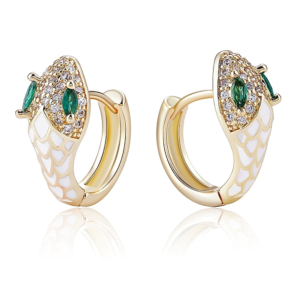 

PandaHall Cubic Zirconia Snake Hoop Earrings with Enamel, Golden Brass Hinged Earrings for Women, Cadmium Free & Lead Free, White...