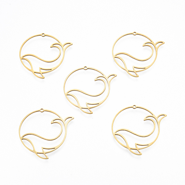 

PandaHall 201 Stainless Steel Pendants, Hollow, Ring with Dolphin, Real 18K Gold Plated, 33x33x1mm, Hole: 1.4mm Stainless Steel+Rhinestone...