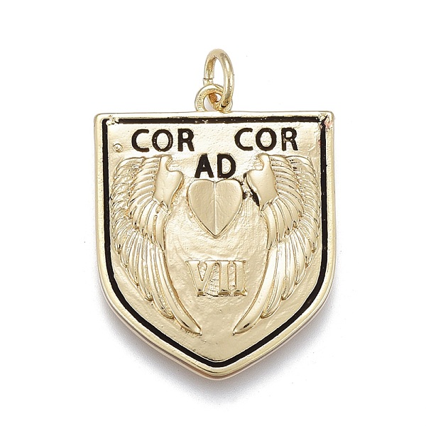

PandaHall Brass Enamel Pendants, with Jump Rings, Long-Lasting Plated, Shield with Wings & Word, Black, Real 18K Gold Plated, 25x20x3mm...