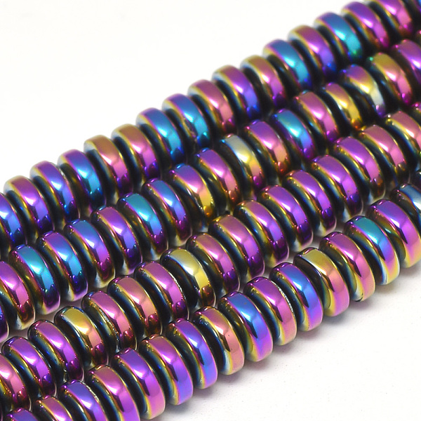 

PandaHall Electroplate Non-magnetic Synthetic Hematite Beads Strands, Heishi Beads, Disc/Flat Round, Multi-color Plated, 6x2.5mm, Hole: 2mm...