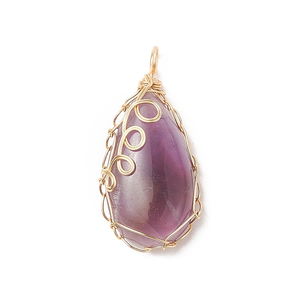 

PandaHall Natural Amethyst Copper Wire Wrapped Pendants, Teardrop Charms, Golden, 36x17x8mm, Hole: 3x2mm Amethyst Teardrop