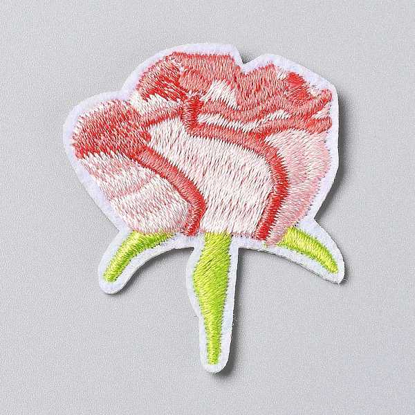 PandaHall Computerized Embroidery Cloth Iron on/Sew on Patches, Costume Accessories, Appliques, Rose Shape, Pink, 47x40x1.8mm Cloth Flower...