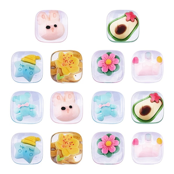 

PandaHall 14Pcs 7 Styles Transparent Resin Cabochons, Square, Mixed Color, 19x19x8mm, 2pcs/style Resin Square Multicolor