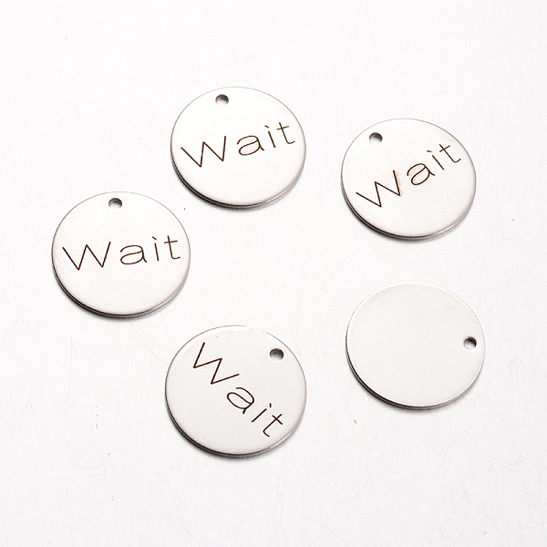 

PandaHall Spray Painted Stainless Steel Pendants, Flat Round with Words, Wait, Stainless Steel Color, 20x1mm, Hole: 2mm Stainless Steel Flat...