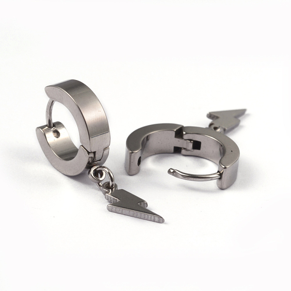 

PandaHall 304 Stainless Steel Huggie Hoop Earrings, Hypoallergenic Earrings, Punk Rock Style, Stainless Steel Color, 25x13.5x4mm, Pin: 1mm...