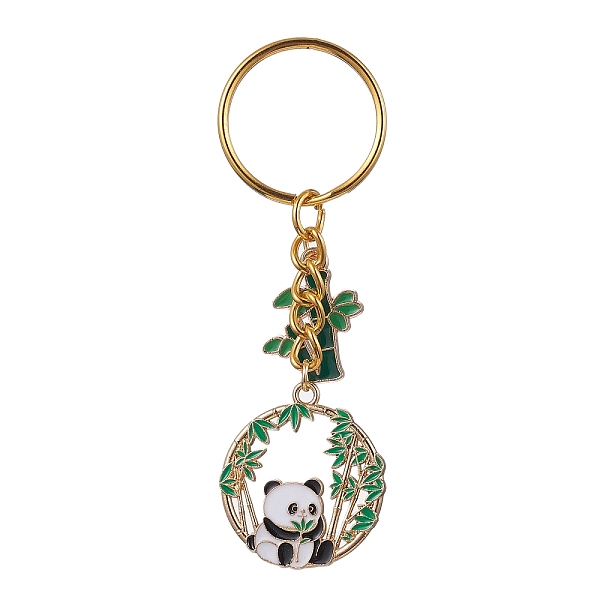 

PandaHall Panda & Bamboo Alloy Enamel Pendant Keychains, with Iron Split Key Rings, Golden, 7.95cm Alloy Panda