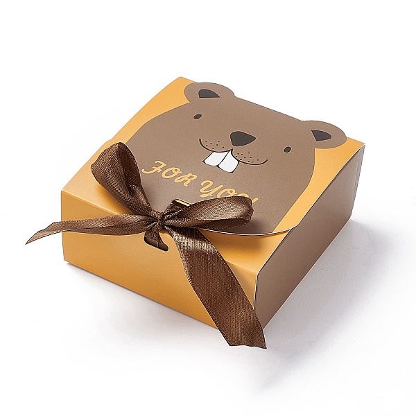 

PandaHall Cartoon Cardboard Paper Gift Box, with Ramdom Color Ribbon, Rectangle, Camel, Animal Pattern, Fold: 12.9x11.5x5.1cm Paper Other..., Brown