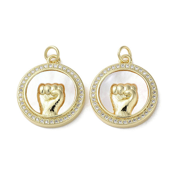 

PandaHall Gesture Theme Brass Micro Pave Cubic Zirconia Pendants, with Shell, Flat Round, Real 18K Gold Plated, 21.5x19x4mm, Hole: 3mm..., Clear