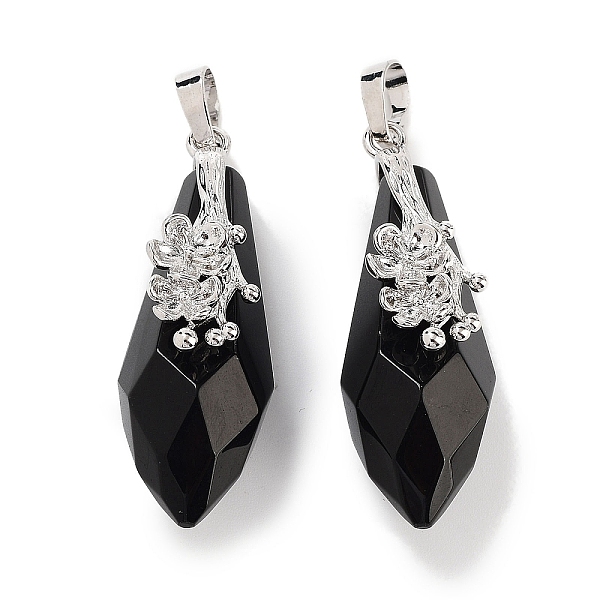 

PandaHall Natural Obsidian Faceted Teardrop Pendants, Rack Plating Platinum Tone Brass Flower Charms, Cadmium Free & Lead Free...