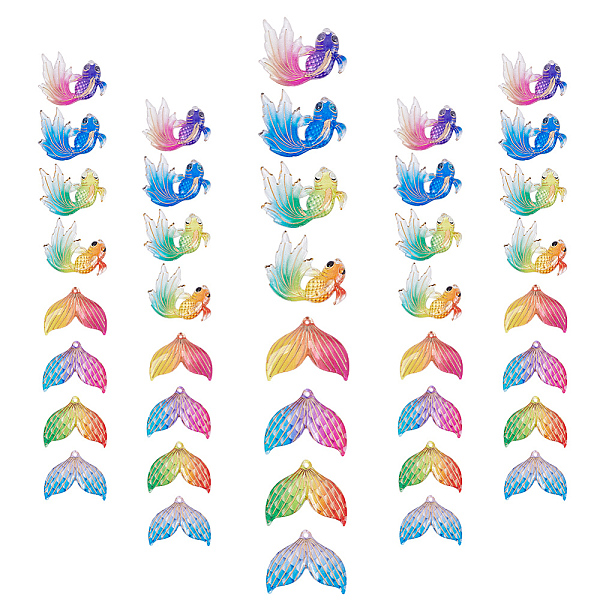 

PandaHall SUNNYCLUE 48Pcs 2 Style Transparent UV Printed Acrylic Pendants, with Spray Paint Bottom, Fishtail & Goldfish, Mixed Color..., Multicolor