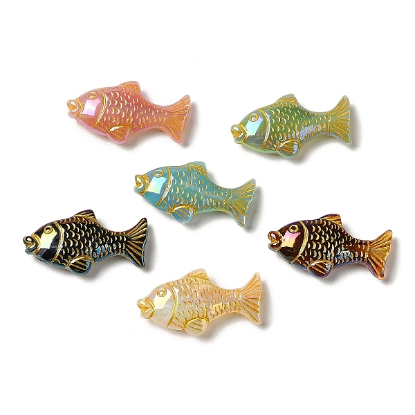 

PandaHall Plating Opaque Acrylic Beads, Golden Metal Enlaced, Fish, Mixed Color, 18x34x8mm, Hole: 2.8mm Acrylic Fish Multicolor