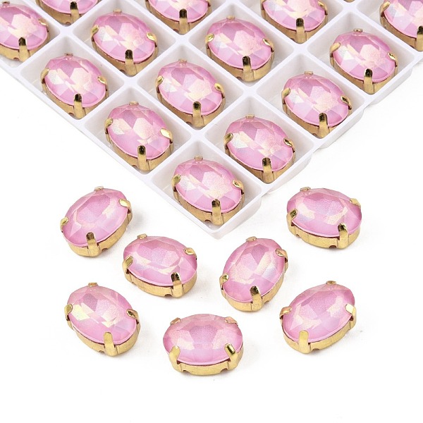 

PandaHall Aurora(JM) Sew on Rhinestone, Faceted Glass Rhinestone, Multi-Strand Links, with Golden Tone Brass Settings, Oval, Light Rose..., Pink