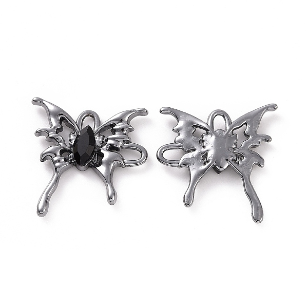 

PandaHall Rack Plating Alloy Connector Charms, Butterfly Links with Glass, Gunmetal, Cadmium Free & Lead Free & Nickle Free, Black...